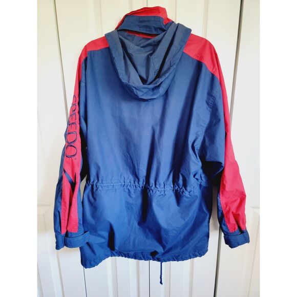 Speedo M Mens Vintage 90's Windbreaker Long Jacket Logo Hood Collar Zip Pockets - Picture 2 of 13